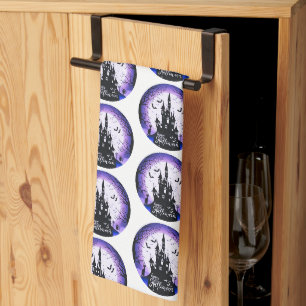 Haunted House Full Moon Bats Happy Halloween Kitchen Towel