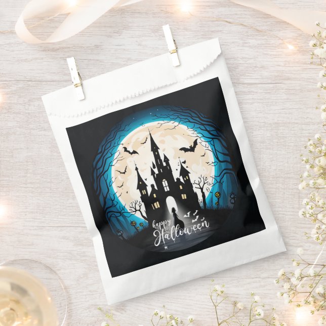 Haunted House Full Moon Happy Halloween Favour Bag (Clipped)