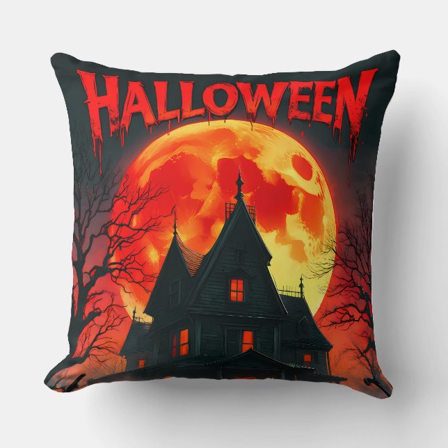 Haunted House Full Moon Throw Pillow (Front)