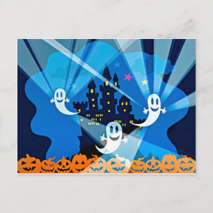 Haunted House, Ghost and Pumpkins Postcard