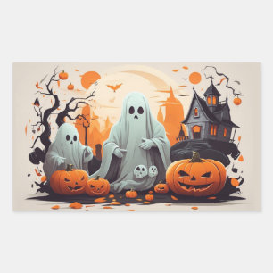 Haunted House, Ghost and Pumpkins  Sticker