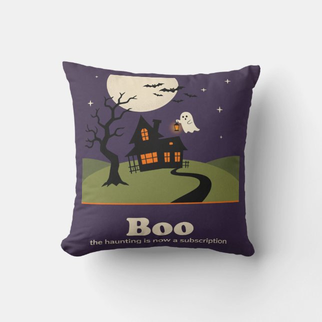Haunted House Ghost Flat Vector Throw Pillow (Front)