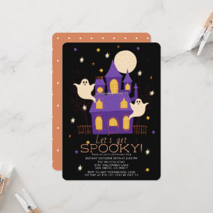 Haunted House Ghosts Black Halloween Party Invitation
