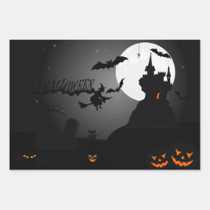 Haunted House Graveyard Halloween  Wrapping Paper Sheet