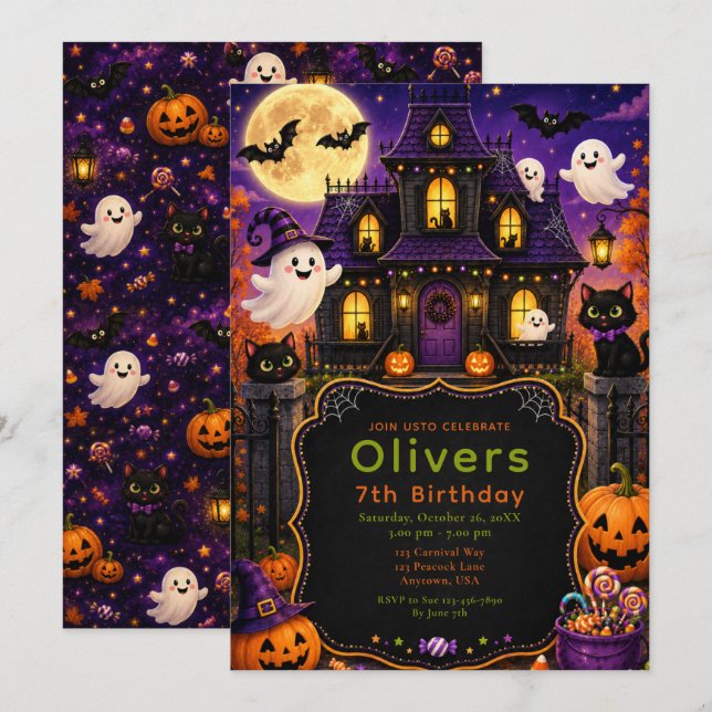 Haunted House Halloween Birthday Invitation (Front/Back)