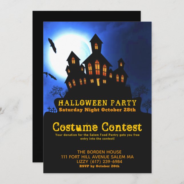 Haunted House Halloween Costume Party Invitation (Front/Back)