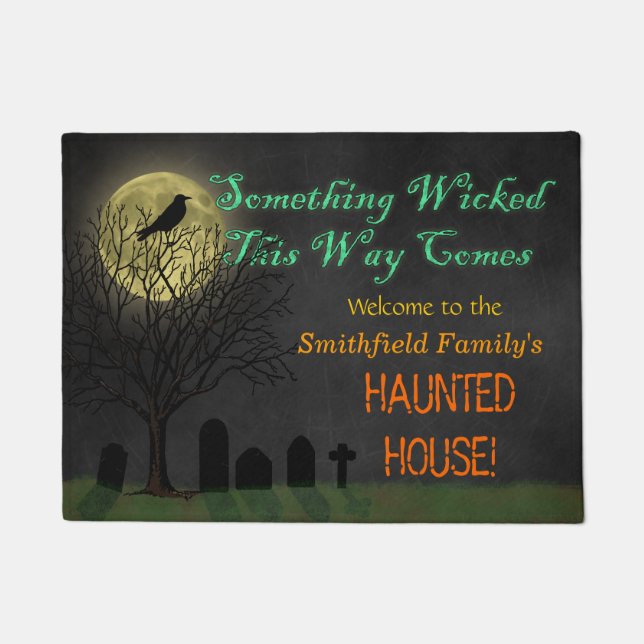 Haunted House Halloween Custom Crow Moon Wicked Doormat (Front)
