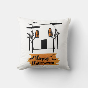 Haunted House Halloween Cute Doodle T-Shirt Throw Pillow
