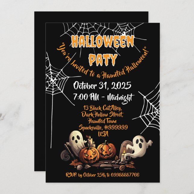 👻 Haunted House Halloween Invitations 🎃 🕷️ (Devant / Derrière)