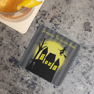 Haunted House Halloween Party Custom Square Paper Coaster