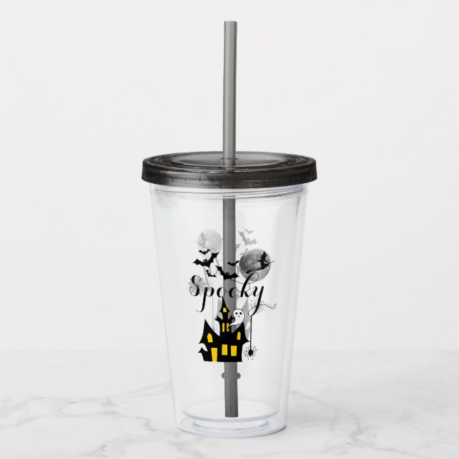 Haunted House Halloween Party Spooky Acrylic Tumbler (Front)