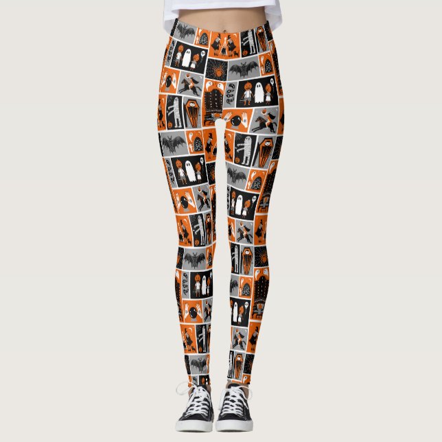 Haunted House Halloween pattern Leggings (Front)