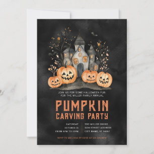 Haunted House Halloween Pumpkin Carving Invitation