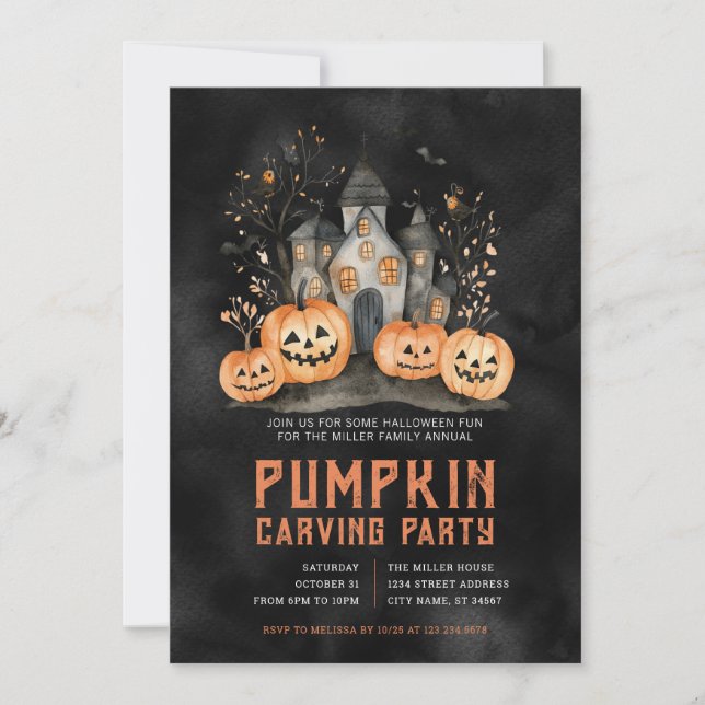Haunted House Halloween Pumpkin Carving Invitation (Front)