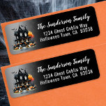 Haunted House Halloween Return Address<br><div class="desc">Welcome guests to your annual Halloween costume party, Halloween baby shower, or any spooky celebration with this fun and simple return address label featuring a dark, moody distressed background and white fonts. The design includes a black haunted house with pops of orange from pumpkins and jack-o'-lanterns, along with playful little...</div>
