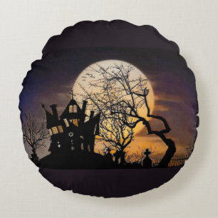Haunted House Halloween rond Accent Coussin