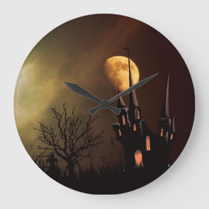 Haunted House Halloween Scene Large Clock