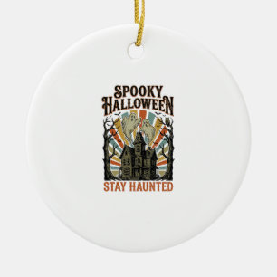 Haunted House Halloween Shirt with Vintage Ghost P Ceramic Ornament