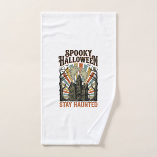 Haunted House Halloween Shirt with Vintage Ghost P Hand Towel