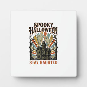 Haunted House Halloween Shirt with Vintage Ghost P Plaque