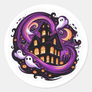 Haunted House Halloween Spooky Ghost & Pumpkin Classic Round Sticker