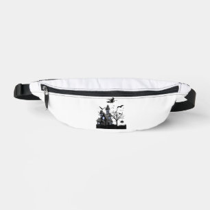 Haunted House Halloween T-Shirt Flying Bats, Witch Fanny Pack
