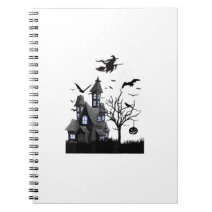 Haunted House Halloween T-Shirt Flying Bats, Witch Notebook
