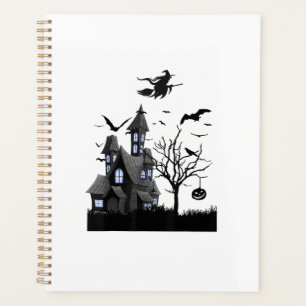 Haunted House Halloween T-Shirt Flying Bats, Witch Planner