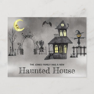 Haunted House, Halloween Themed Moving Annoucement Postcard