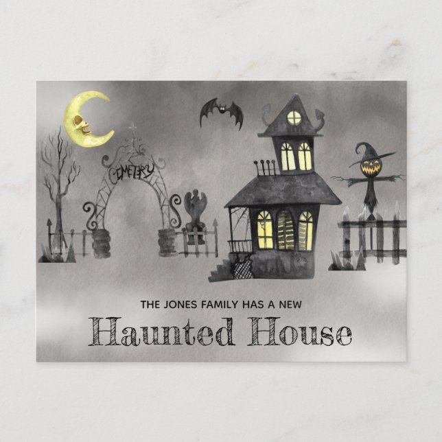 Haunted House, Halloween Themed Moving Annoucement Postcard (Front)