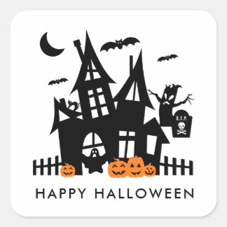 Haunted House Halloween Trick or Treat  Square Sticker