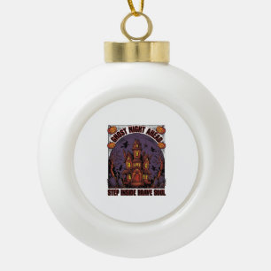 Haunted House Halloween Vintage Engraving Design_1 Ceramic Ball Christmas Ornament