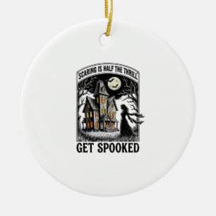Haunted House Halloween Vintage Engraving Horror S Ceramic Ornament