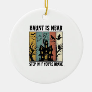 Haunted House Halloween Vintage Engraving Spooky D Ceramic Ornament