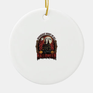 Haunted House Halloween Vintage Engraving Spooky N Ceramic Ornament
