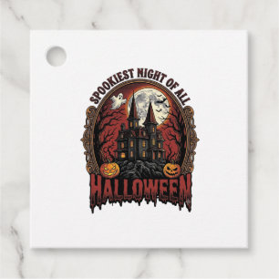 Haunted House Halloween Vintage Engraving Spooky N Favour Tags