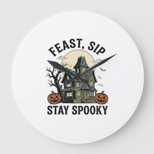 Haunted House Halloween Vintage Engraving Spooky S Large Clock
