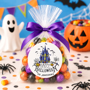 Haunted House Happy Halloween Candy Favour Classic Round Sticker