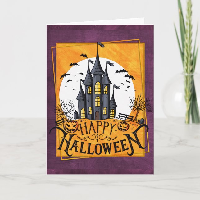 Haunted House Happy Halloween Card (Front)