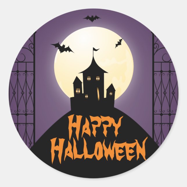 Haunted House Happy Halloween Classic Round Sticker (Front)
