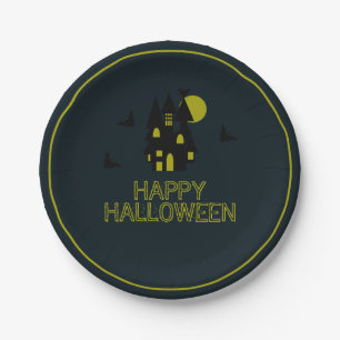 Haunted House, Happy Halloween Paper Plate