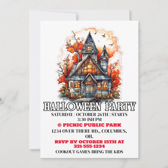 Haunted House Happy Halloween Party Invitations (Front)