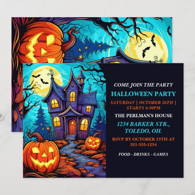 Haunted House Happy Halloween Party Invitations (Front/Back)