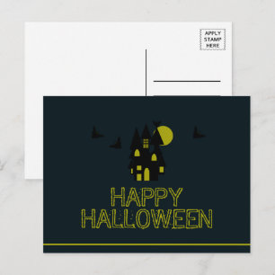 Haunted House, Happy Halloween Postcard