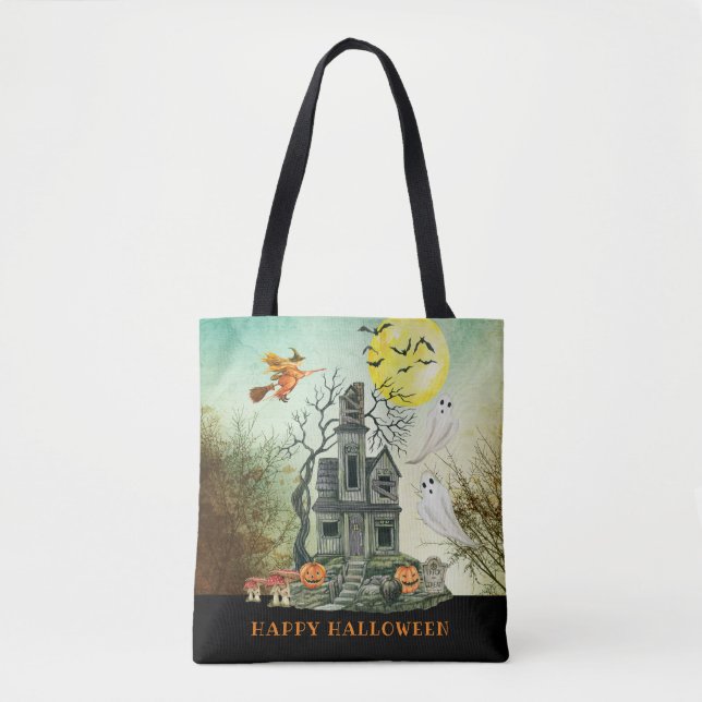Haunted House Happy Halloween Tote Bag (Front)