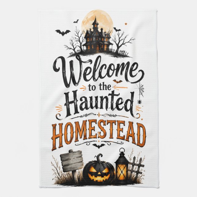 Haunted House Illustration Kitchen Towel (Vertical)