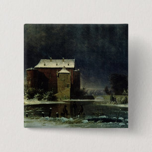 Haunted House in the Snow, 1848 2 Inch Square Button