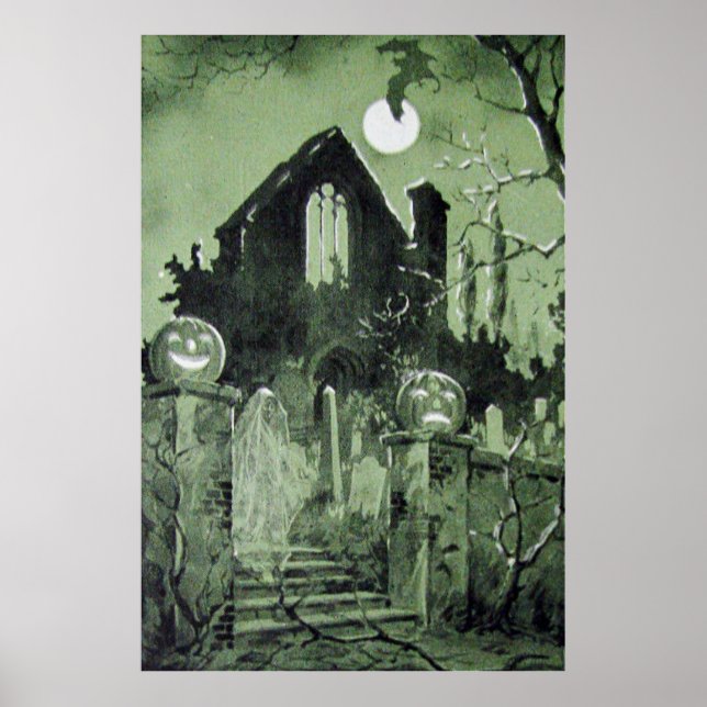 Haunted House Jack O' Lantern Ghost Moon Poster (Front)