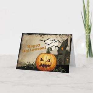Haunted House & Jack o' Lantern Halloween Card