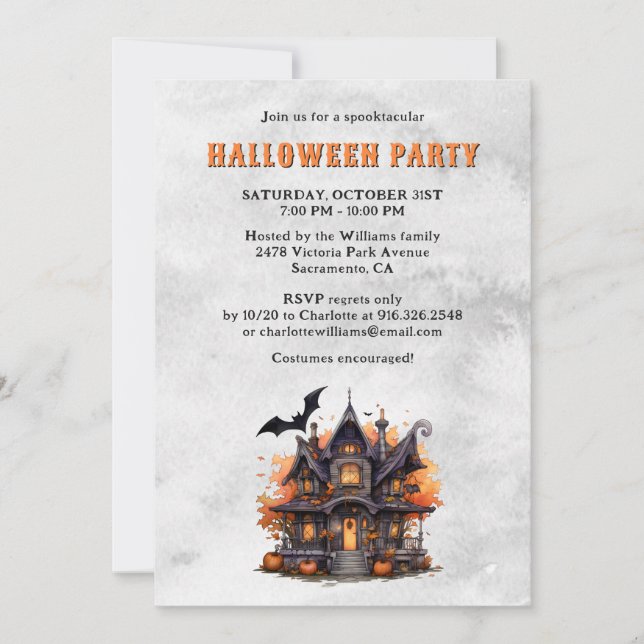Haunted House Jack O’Lantern Halloween Party Invitation (Front)